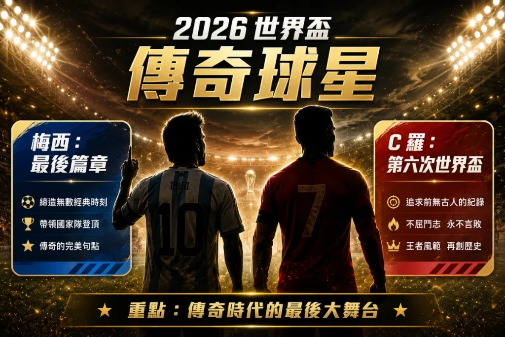 2026 世界盃傳奇球星整理，介紹梅西與 C 羅的世界盃看點。