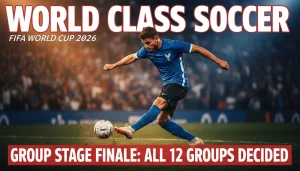 2026年FIFA世界盃分組賽激戰現場，球隊全力爭奪出線資格