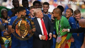 川普與FIFA主席因凡蒂諾出席2026世界盃決賽現場