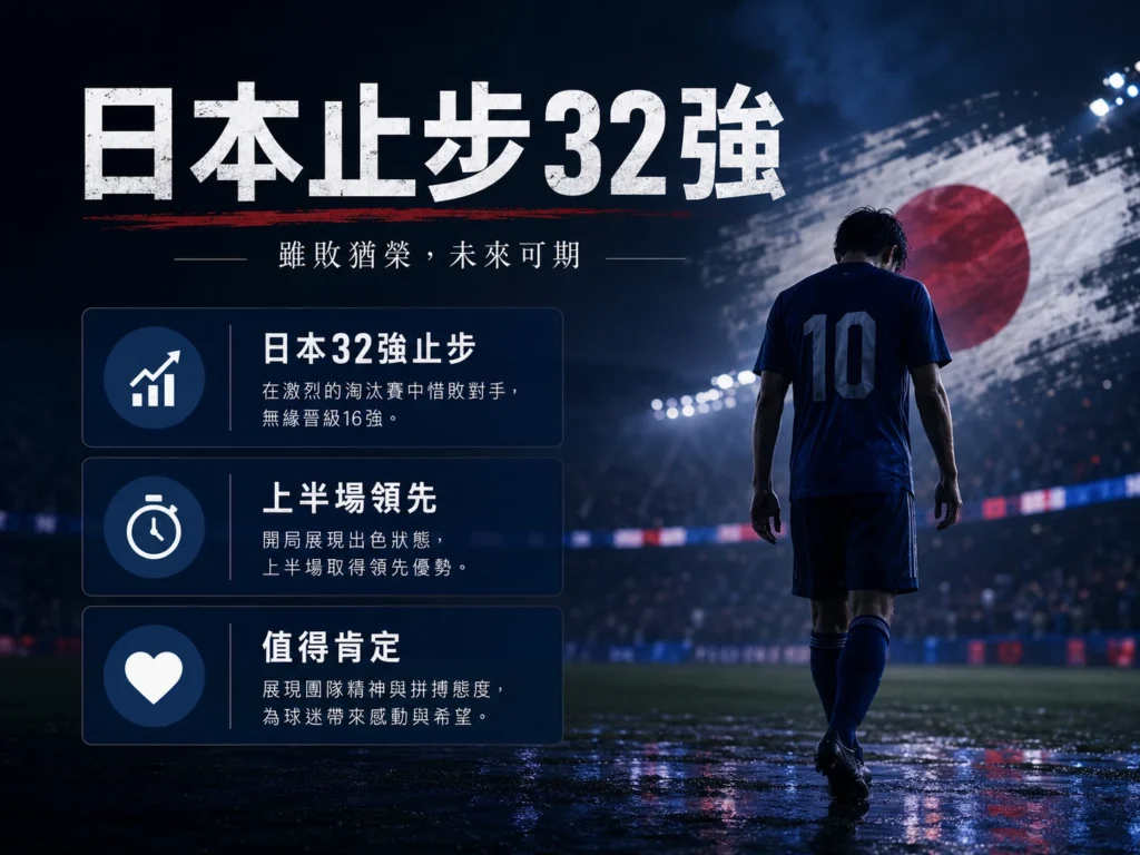 日本32強止步，雖上半場領先但最終遭巴西逆轉。