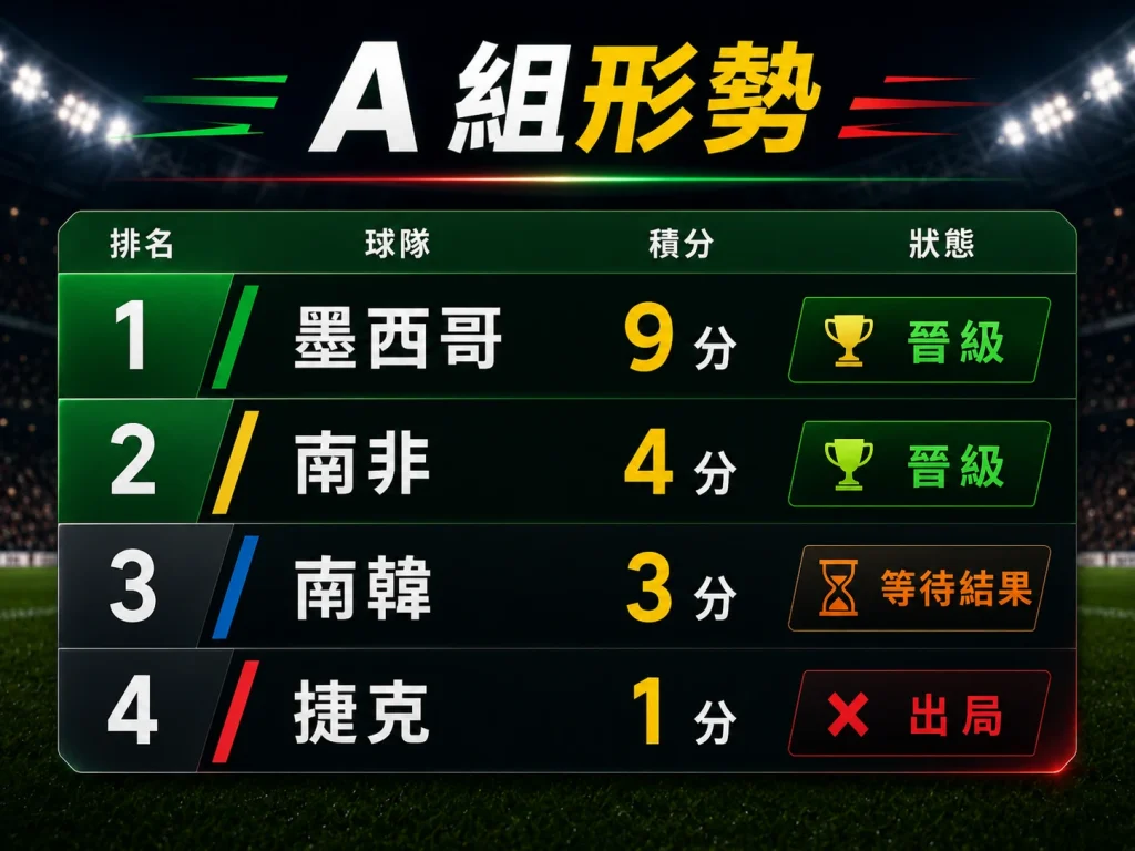 A 組形勢更新，墨西哥與南非晉級 32 強。