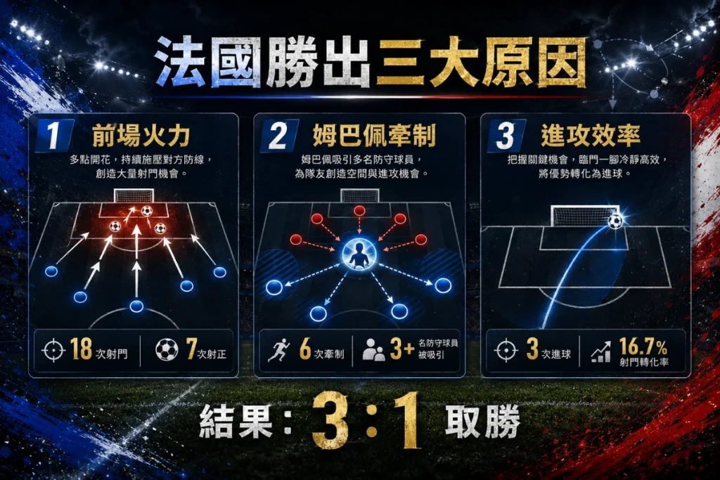 法國 3 比 1 擊敗塞內加爾三大原因,整理前場火力、姆巴佩牽制與進攻效率。