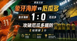 象牙海岸 vs 厄瓜多賽後分析，整理象牙海岸 1 比 0 擊敗厄瓜多與 E 組形勢影響。