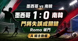 墨西哥 vs 南韓賽後，墨西哥 1 比 0 擊敗南韓，門將失誤成比賽關鍵。