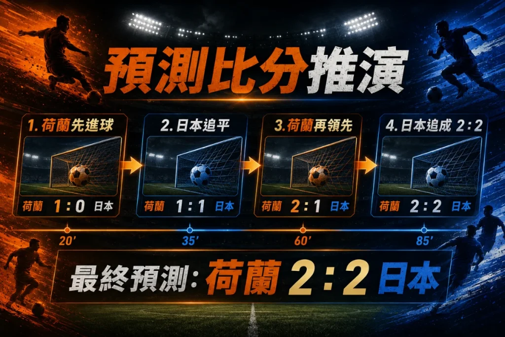 荷蘭對日本比分推演，整理 2：2 和局的進球節奏與比賽走向。