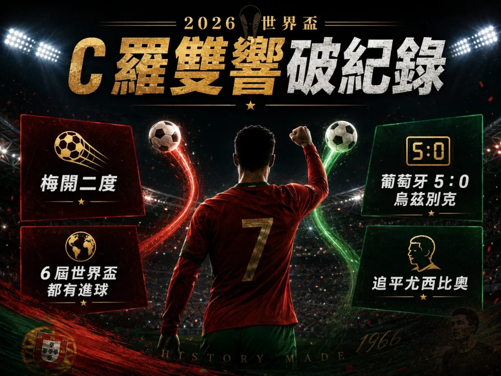 C 羅對烏茲別克梅開二度，成為首位 6 屆世界盃都有進球球員。