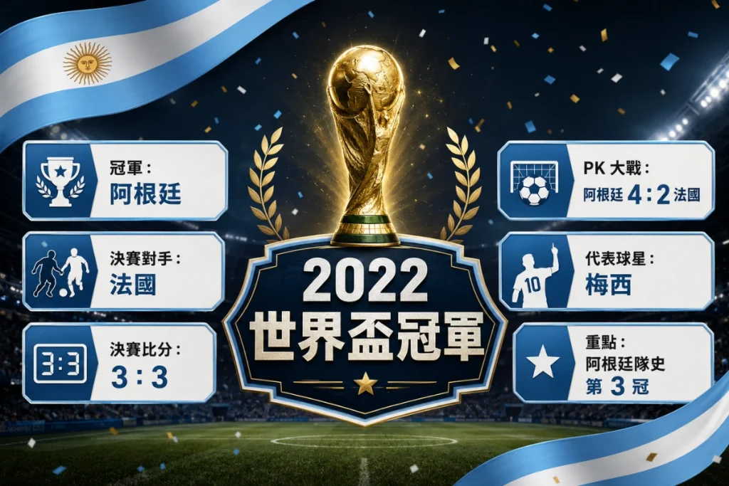 2022 世界盃冠軍阿根廷，整理決賽對手、比分與 PK 大戰結果。