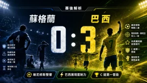 蘇格蘭對巴西賽後分析，巴西 3 比 0 完勝蘇格蘭並以 C 組第一晉級。