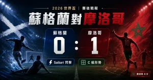 蘇格蘭對摩洛哥賽後，摩洛哥 1 比 0 擊敗蘇格蘭，Saibari 開場閃擊成關鍵。