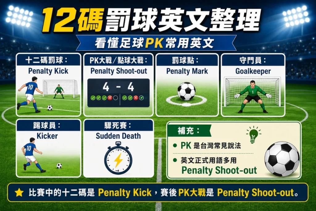 12碼罰球英文整理，說明 penalty kick、penalty shoot-out 與 penalty mark。