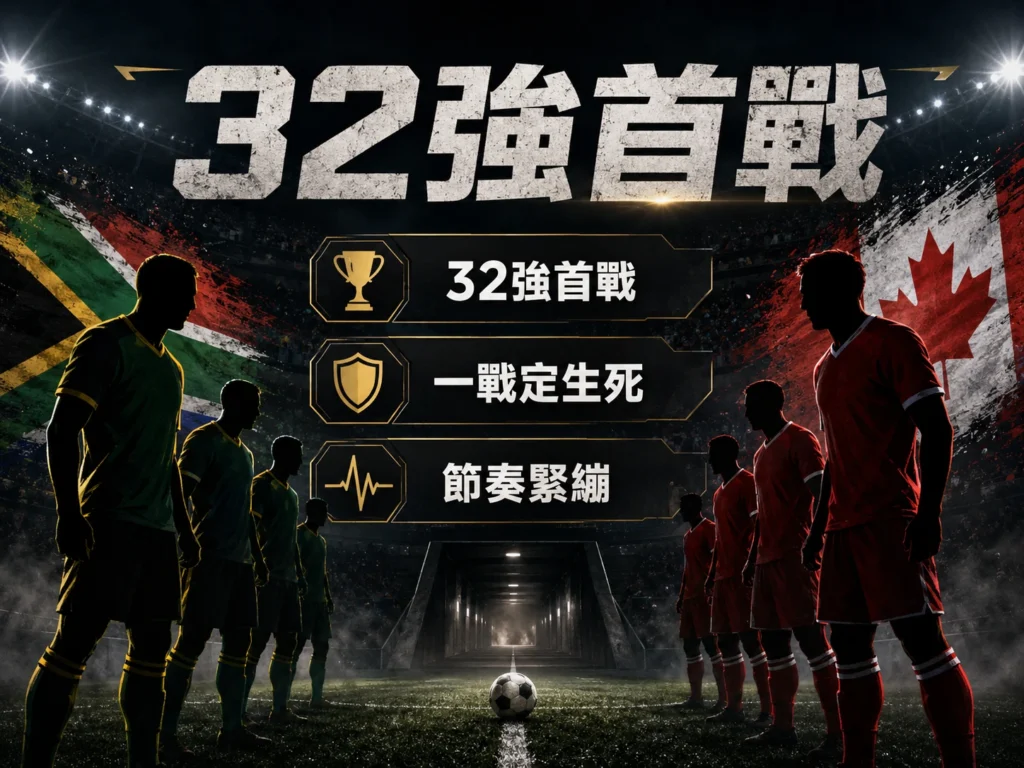 南非對加拿大32強首戰，淘汰賽一戰定生死與比賽節奏緊繃。