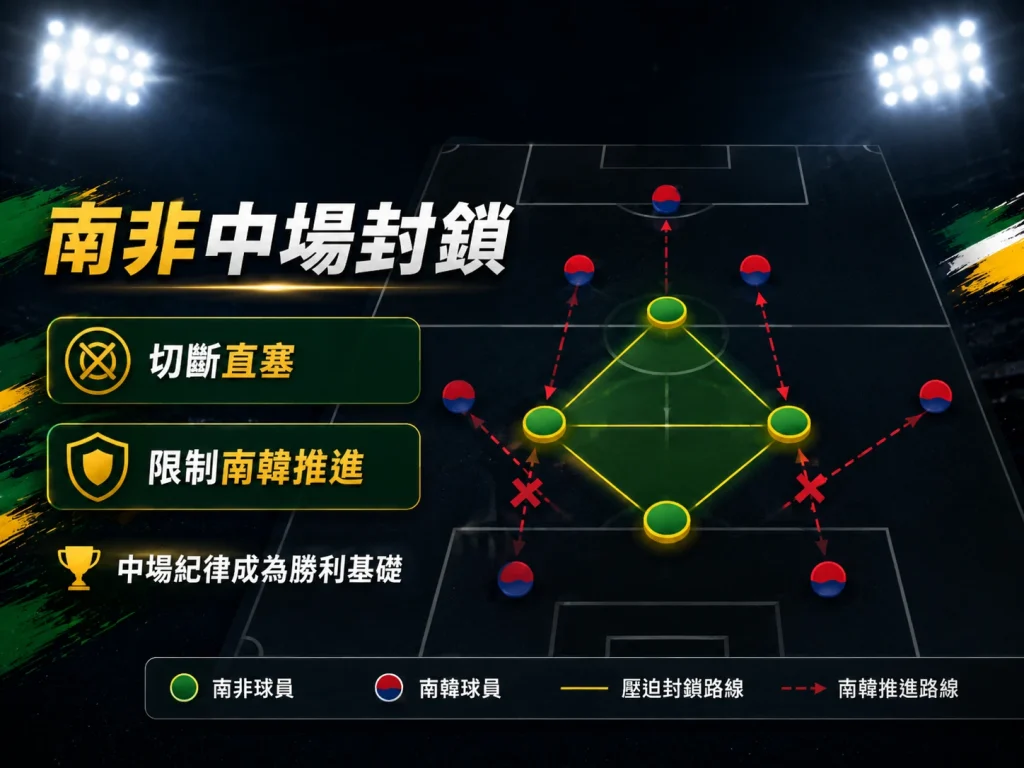 南非中場封鎖限制南韓推進，成為勝利基礎。