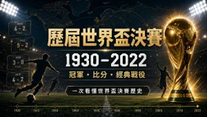 歷屆世界盃決賽整理，介紹 1930 到 2022 年冠軍、比分與經典戰役。
