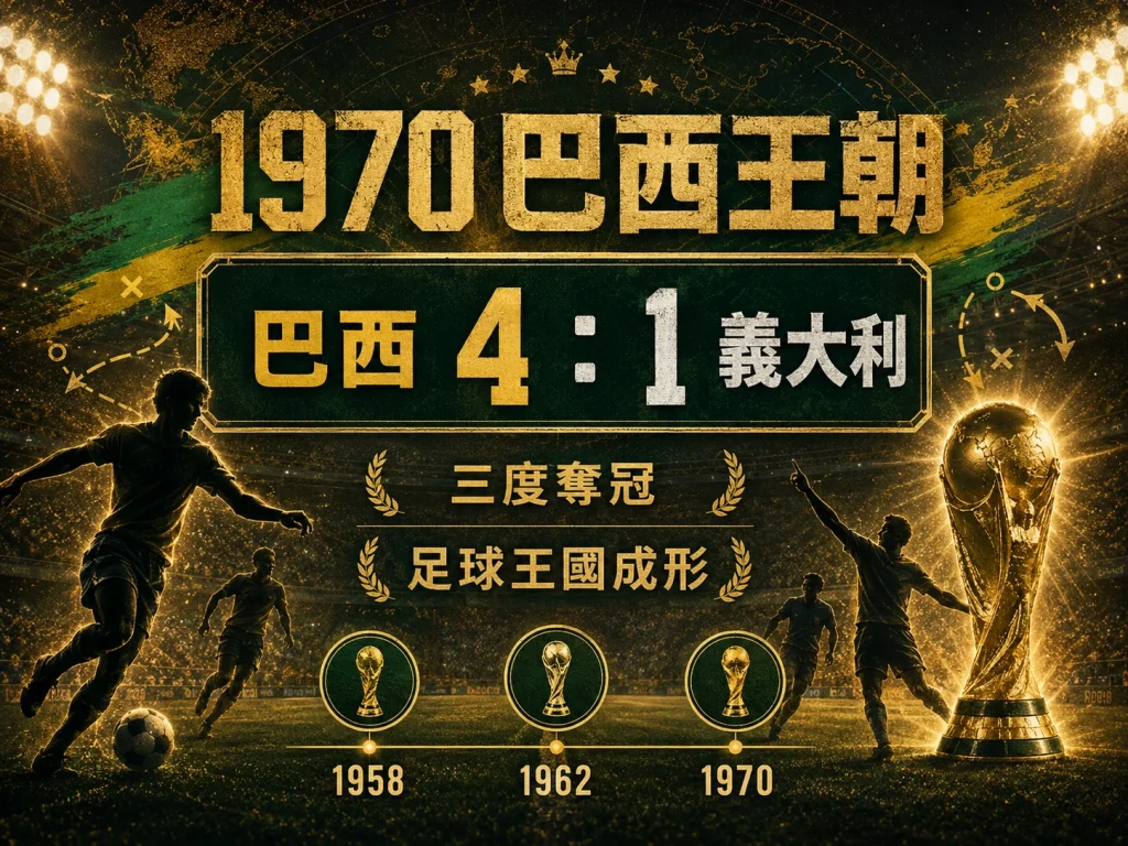 1970 世界盃決賽巴西 4 比 1 擊敗義大利，成為三冠王並奠定足球王國地位。