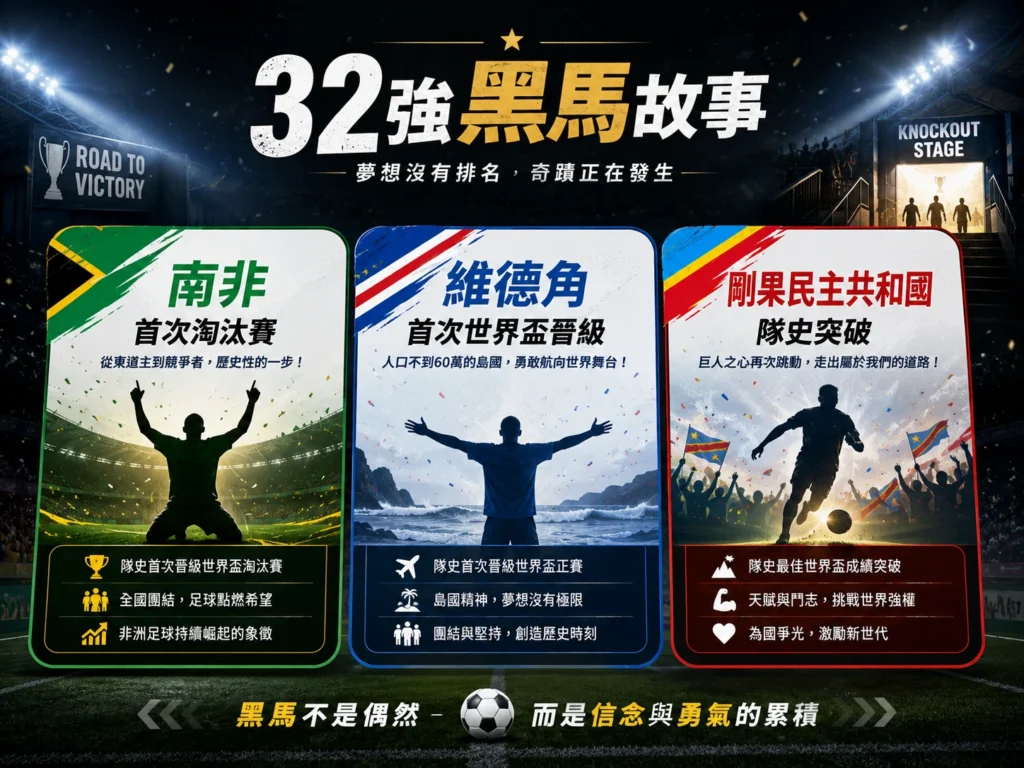 世界盃32強黑馬故事，南非、維德角與剛果展現小國與新軍突破。
