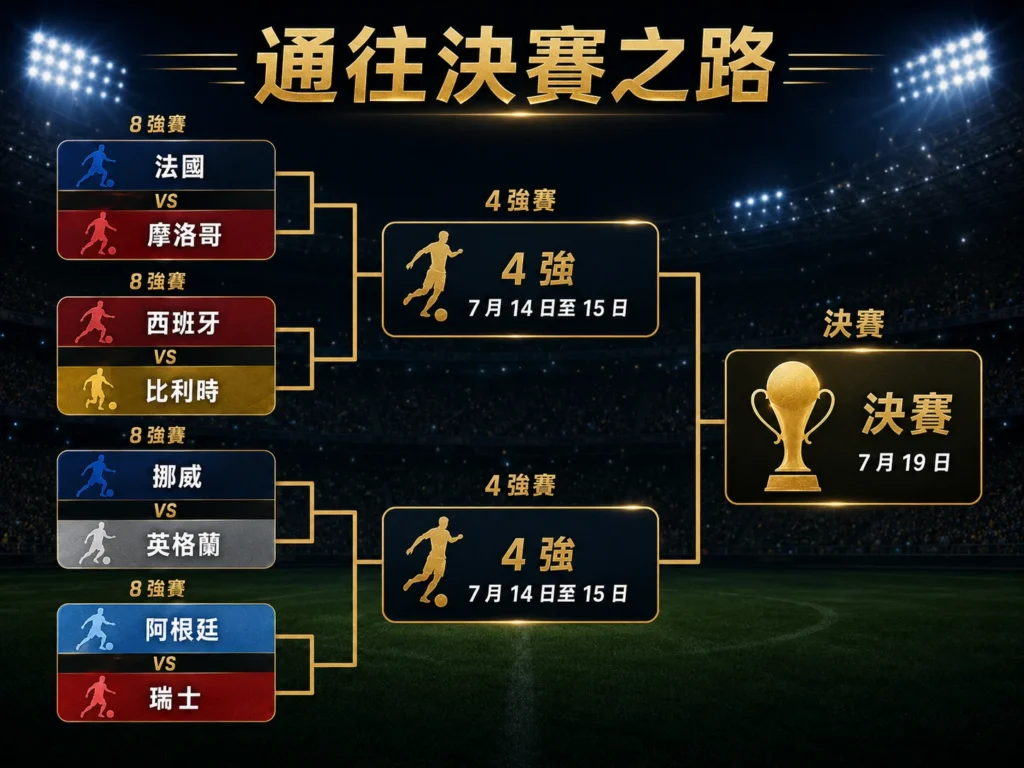 2026世界盃8強晉級路線圖,整理8強、4強與決賽賽程。