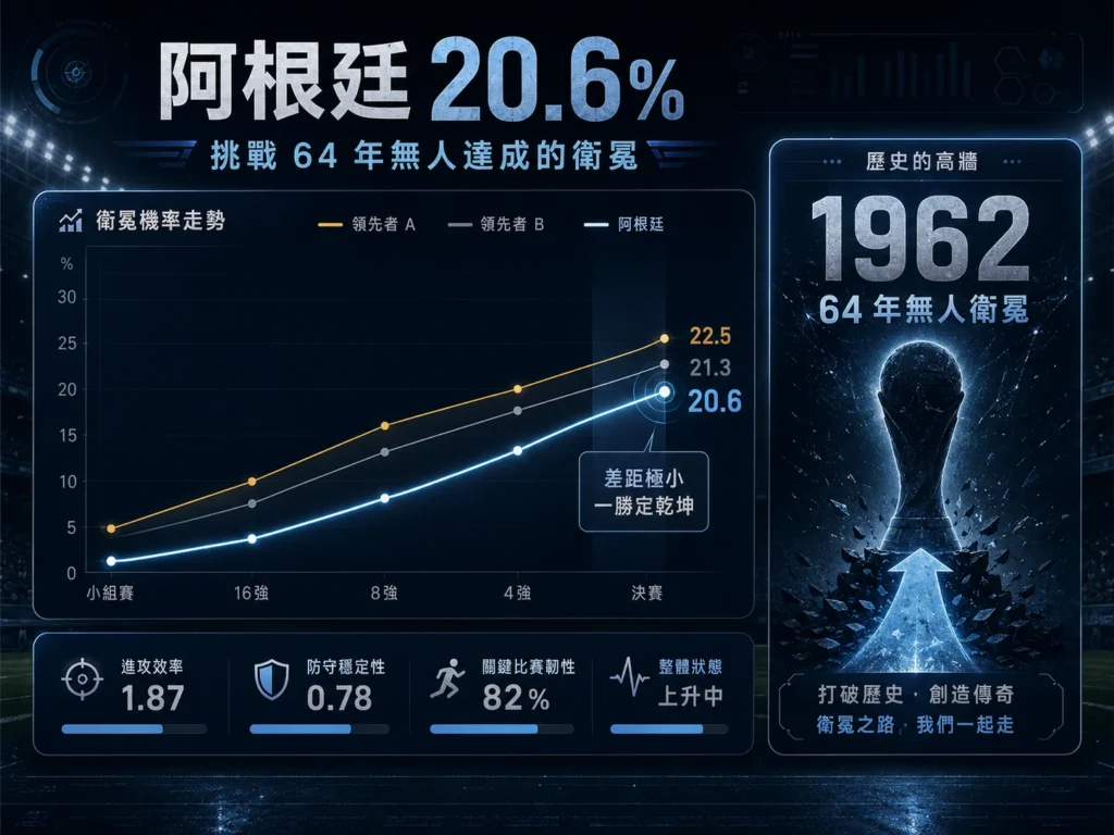 阿根廷奪冠機率20.6%,呈現挑戰64年無人達成衛冕的歷史高牆。