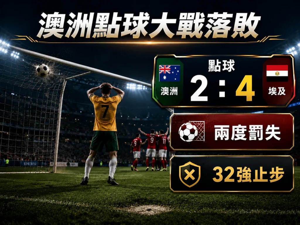 澳洲點球大戰 2：4 落敗，止步世界盃32強。