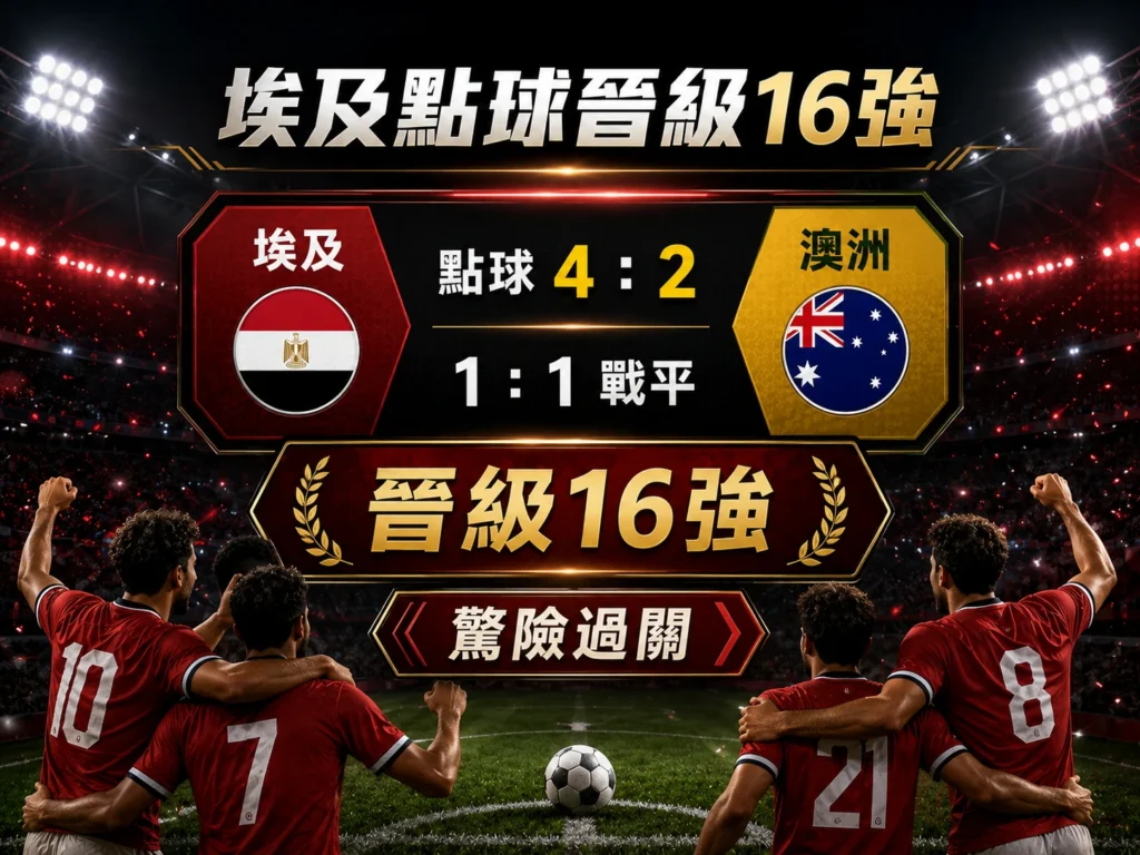 埃及點球 4：2 擊敗澳洲，驚險晉級世界盃16強。