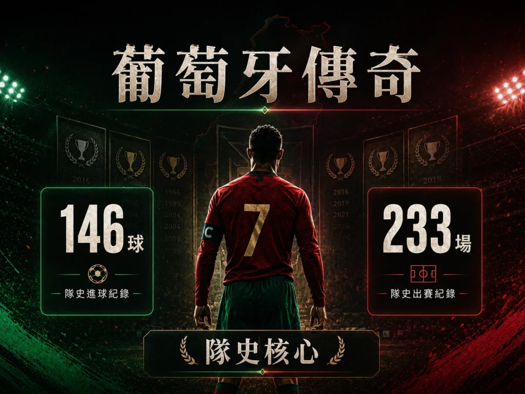 C羅葡萄牙傳奇紀錄,包含146球與233場國家隊出賽紀錄。