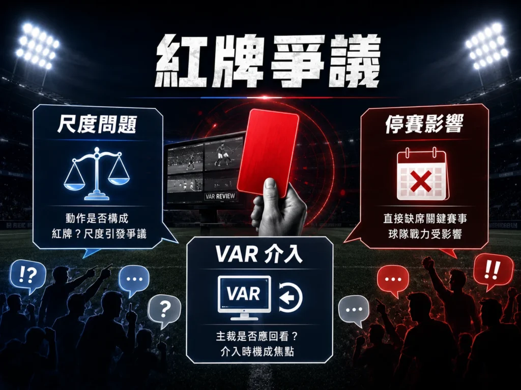 紅牌爭議整理,VAR 介入、判罰尺度與停賽影響成為討論焦點。
