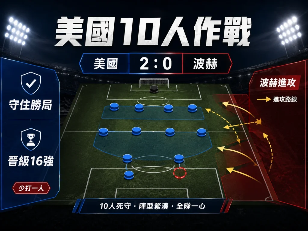 美國10人作戰守住勝局,巴洛貢紅牌後全隊退守並晉級16強。
