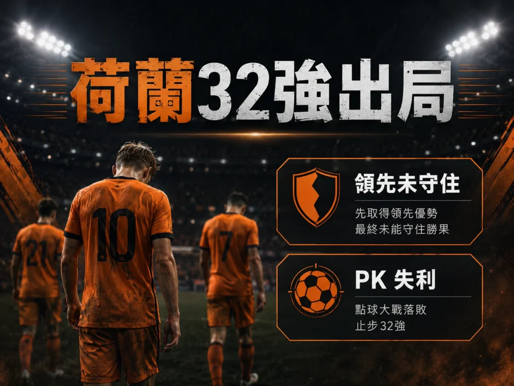 荷蘭32強出局,領先後未能守住勝果並在PK大戰落敗。