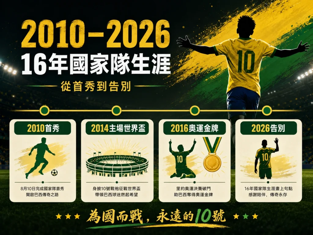 內馬爾2010至2026巴西國家隊生涯時間軸，回顧首秀、世界盃與告別時刻。