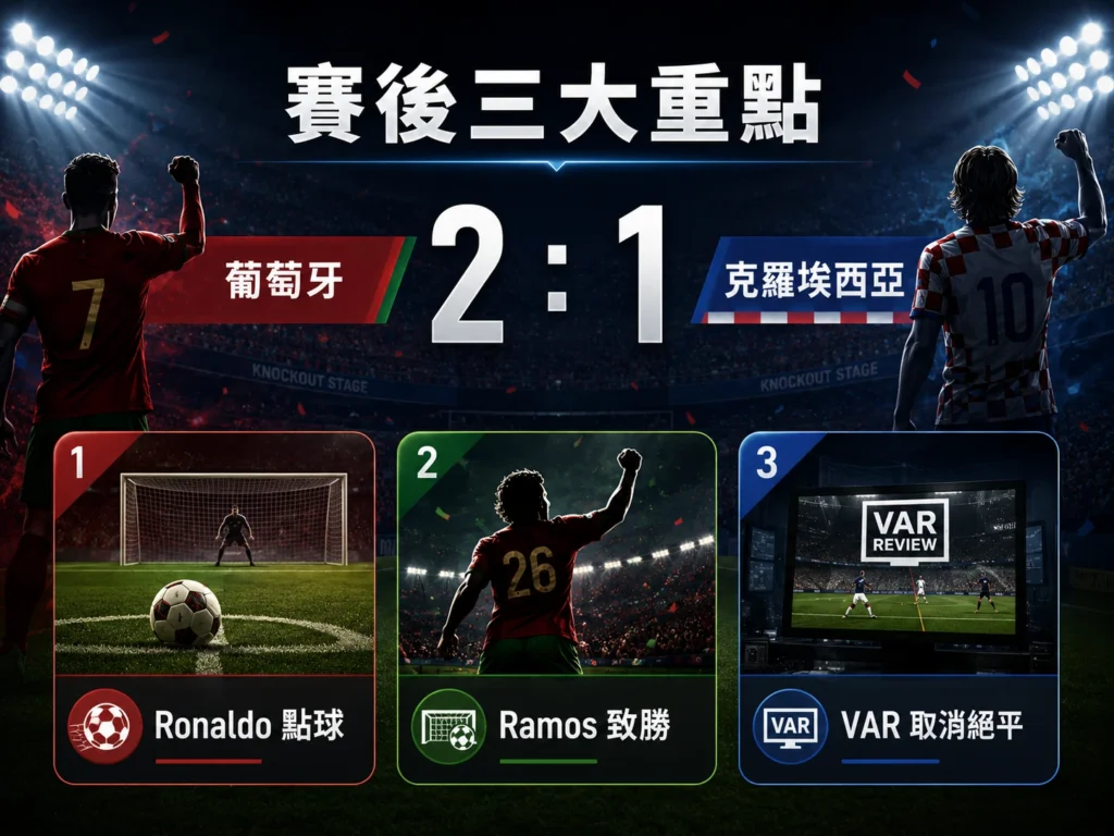 葡萄牙對克羅埃西亞賽後三大重點，Ronaldo 點球、Ramos 致勝與 VAR 取消絕平。