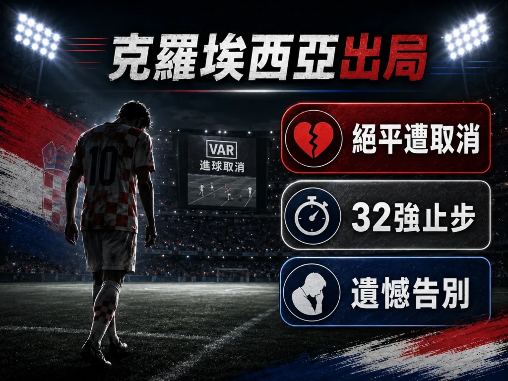 克羅埃西亞出局，補時絕平遭 VAR 取消後止步32強。