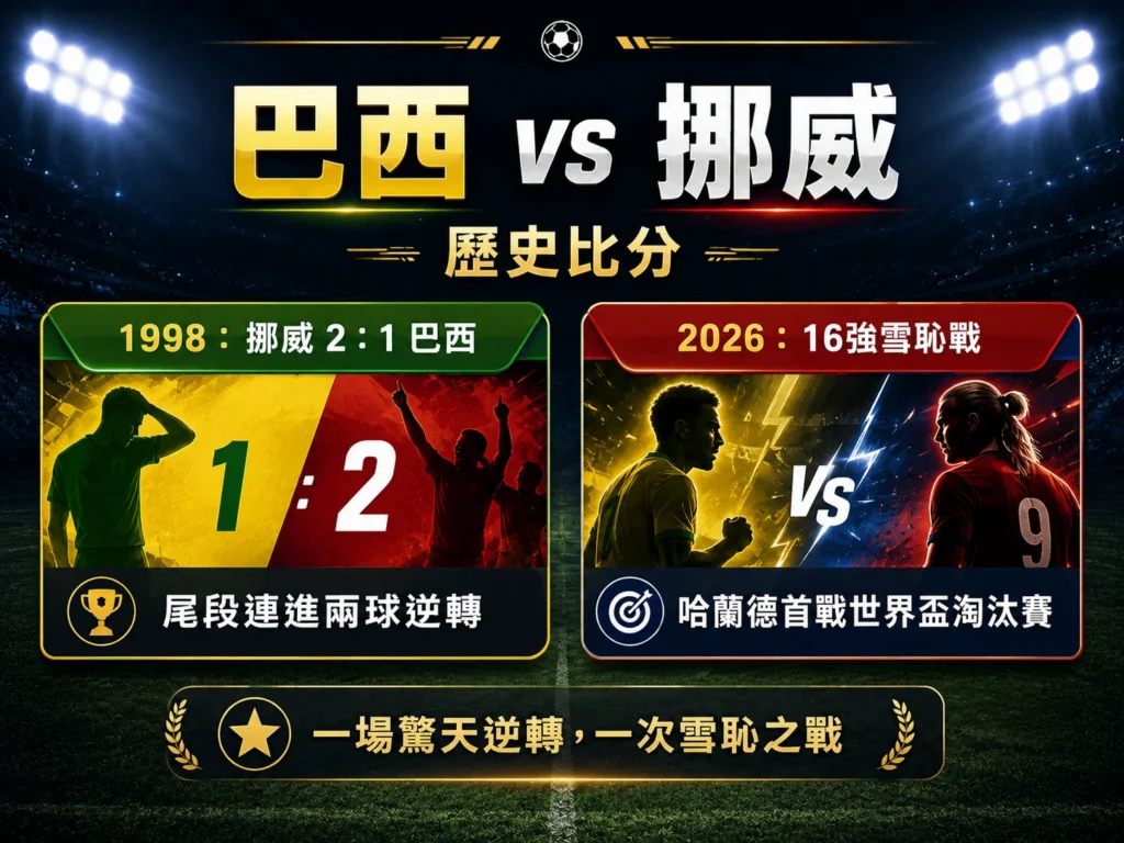 巴西對挪威歷史比分，回顧1998年挪威逆轉巴西與2026年16強再戰。